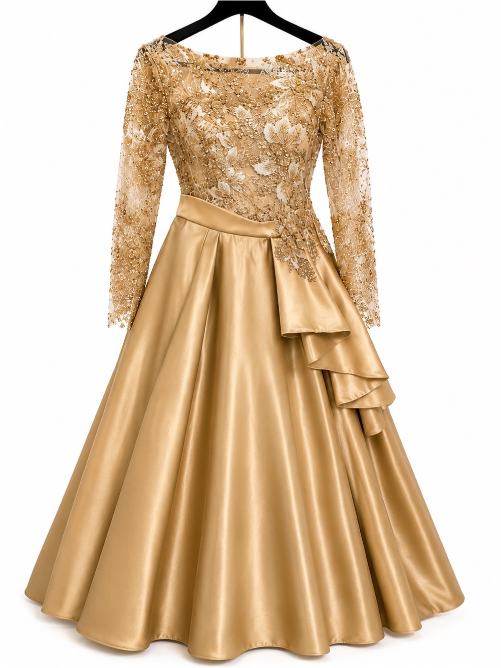 Gold Embroidered custom made-  off shoulder mother of the groom Dress